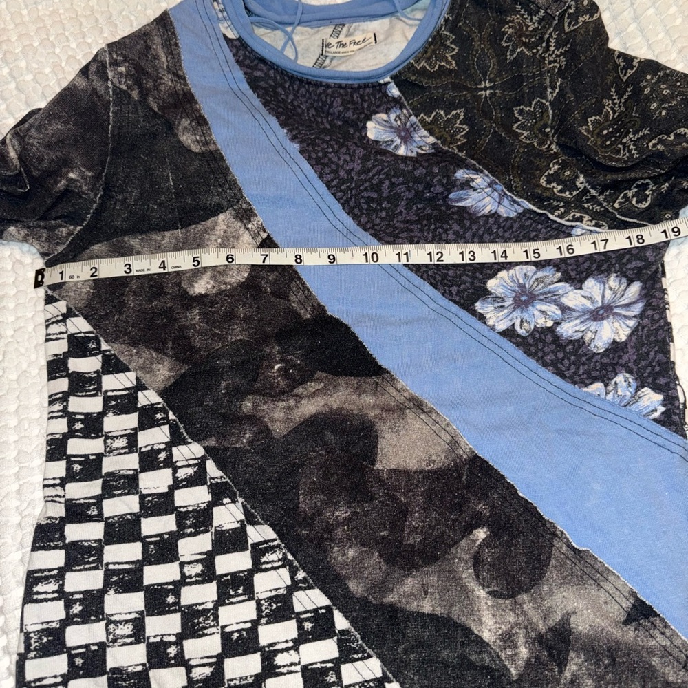 Free People We The Free Weekday Night Tee Patchwork Mixed PrintTop XL - Picture 8 of 12